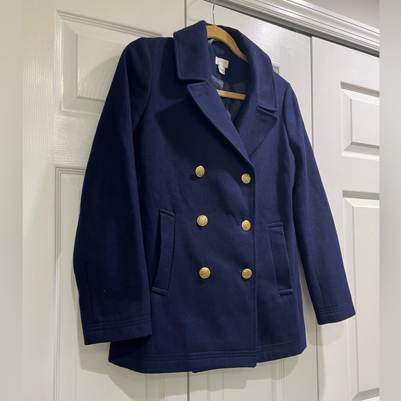J Crew Wool Blend Navy Peacoat Jacket Double Breasted Size 4 - Picture 7 of 8